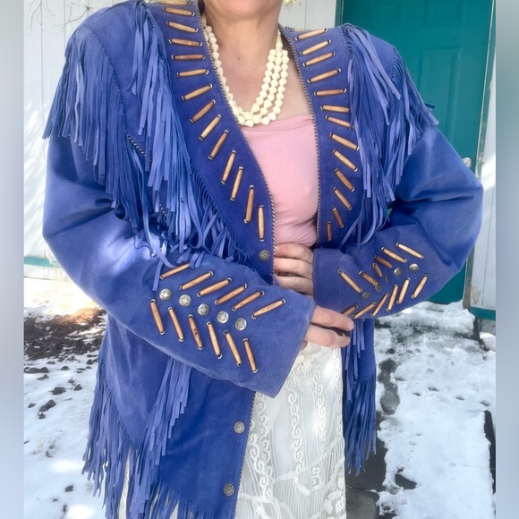 EUC Tribe American Leather Fringe Jacket With Coin and Bead Detail Fringe Tassel - Picture 7 of 10